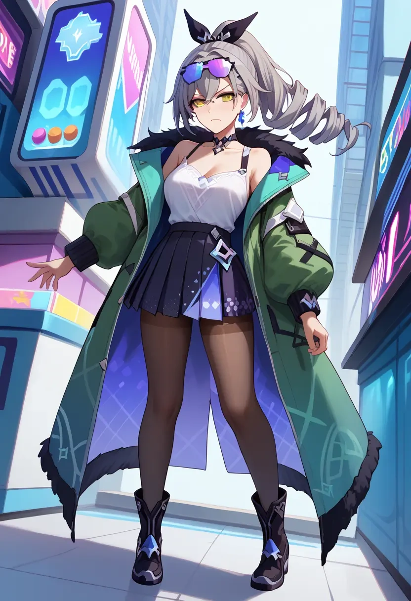 star rail,silver wolf,winter,student uniform,duffle coat  - 